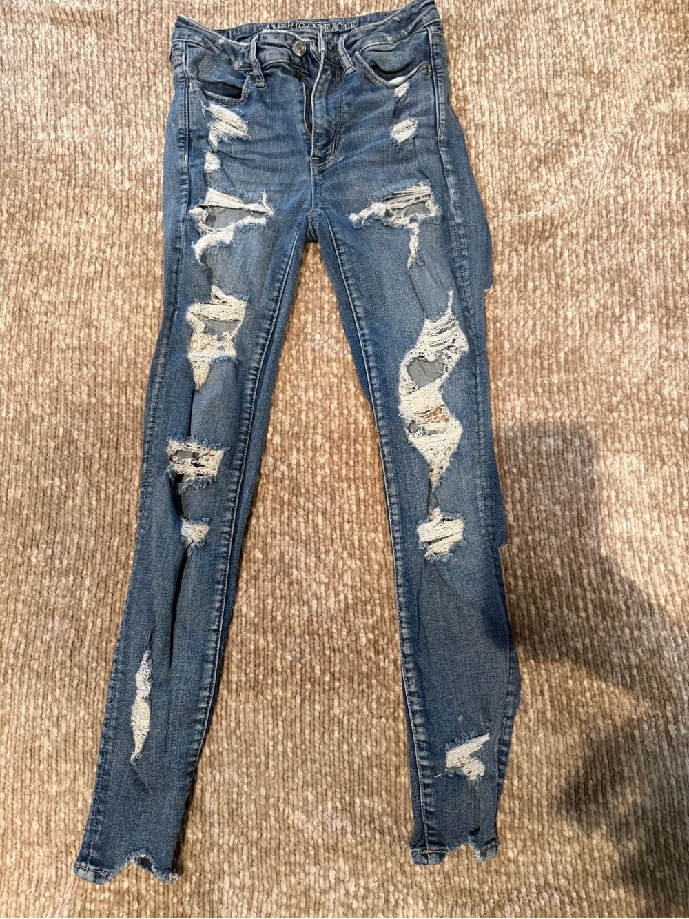 American Eagle Outfitters Distressed Skinny Jeans - Blue